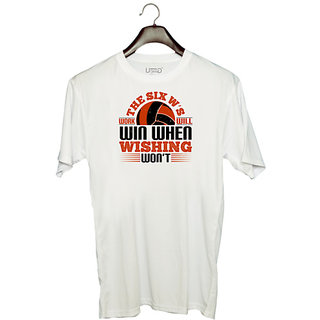                       UDNAG Unisex Round Neck Graphic 'Volleyball | The Six Ws Work will win when wishing wont' Polyester T-Shirt White                                              