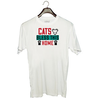                       UDNAG Unisex Round Neck Graphic 'Cat | ats bless this home' Polyester T-Shirt White                                              