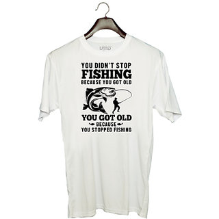                       UDNAG Unisex Round Neck Graphic 'Fishing | You didn't' Polyester T-Shirt White                                              