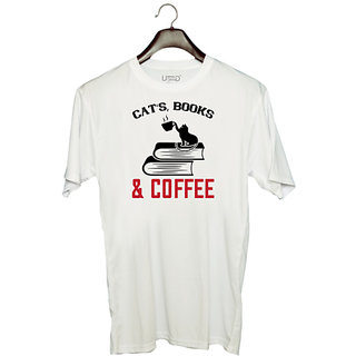                       UDNAG Unisex Round Neck Graphic 'Coffee | ats book and coffee' Polyester T-Shirt White                                              