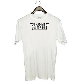                       UDNAG Unisex Round Neck Graphic 'SUSHI | ou had me at sushi' Polyester T-Shirt White                                              