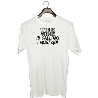                       UDNAG Unisex Round Neck Graphic 'wine | the wine is calling' Polyester T-Shirt White                                              