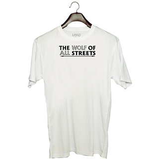                       UDNAG Unisex Round Neck Graphic 'Wolf | the wolf of all streets' Polyester T-Shirt White                                              