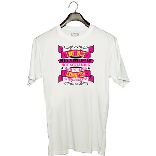                       UDNAG Unisex Round Neck Graphic 'Grand Father | I want to die in my sleep like my grandfather' Polyester T-Shirt White                                              