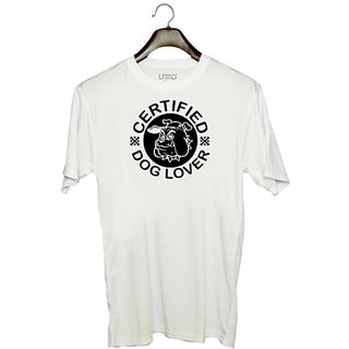                       UDNAG Unisex Round Neck Graphic 'Dog Lover | Certified' Polyester T-Shirt White                                              