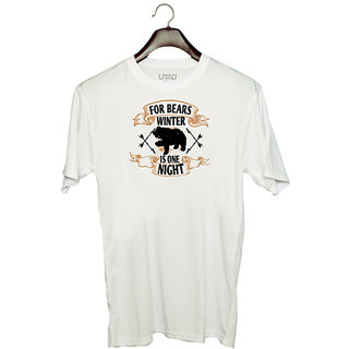                       UDNAG Unisex Round Neck Graphic 'Winter | For bears, winter is one night' Polyester T-Shirt White                                              