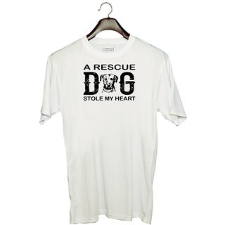                       UDNAG Unisex Round Neck Graphic 'Dog | A rescue' Polyester T-Shirt White                                              