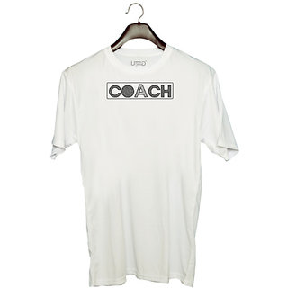                       UDNAG Unisex Round Neck Graphic '| 6 coach' Polyester T-Shirt White                                              