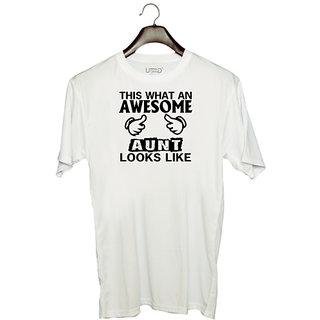                       UDNAG Unisex Round Neck Graphic 'Awesome Aunt | this is what an awseome aunt' Polyester T-Shirt White                                              