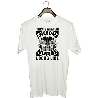                       UDNAG Unisex Round Neck Graphic 'Nurse | This is what an' Polyester T-Shirt White                                              