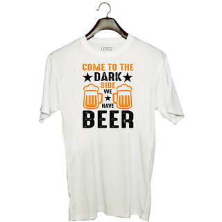                       UDNAG Unisex Round Neck Graphic 'Beer | Come To the dark Side We' Polyester T-Shirt White                                              