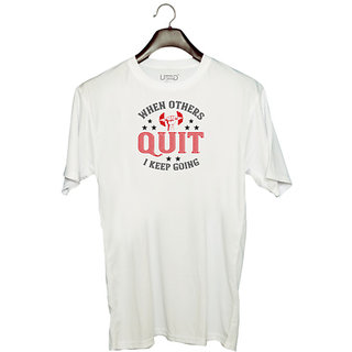                       UDNAG Unisex Round Neck Graphic 'Gym Work out | when others quit i keep going' Polyester T-Shirt White                                              