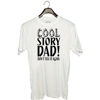                       UDNAG Unisex Round Neck Graphic 'Father | cool story dad' Polyester T-Shirt White                                              