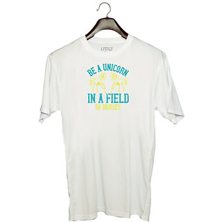                       UDNAG Unisex Round Neck Graphic 'Unicorn | be a unicorn in a field of horses' Polyester T-Shirt White                                              