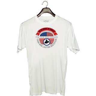                       UDNAG Unisex Round Neck Graphic 'Fireman Firefighter | The willingness of america's' Polyester T-Shirt White                                              
