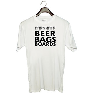                       UDNAG Unisex Round Neck Graphic 'Beer | cornhole beer bags boards' Polyester T-Shirt White                                              