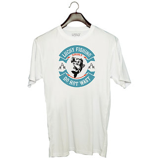                       UDNAG Unisex Round Neck Graphic 'Fishing Shirt | lucky fishing shirt do not wast' Polyester T-Shirt White                                              