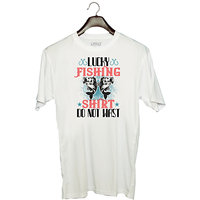 UDNAG Unisex Round Neck Graphic 'Fishing | LUCKY FISHING SHIRT DO NOT WAST' Polyester T-Shirt White