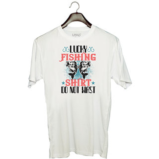                       UDNAG Unisex Round Neck Graphic 'Fishing | LUCKY FISHING SHIRT DO NOT WAST' Polyester T-Shirt White                                              