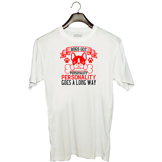                       UDNAG Unisex Round Neck Graphic 'Dog | Dogs got personality. Personality goes a long way' Polyester T-Shirt White                                              