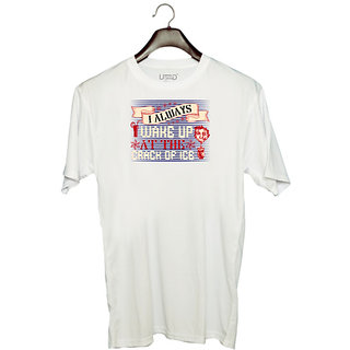                       UDNAG Unisex Round Neck Graphic 'Wine Beer | I always wake up at the crack of ice' Polyester T-Shirt White                                              
