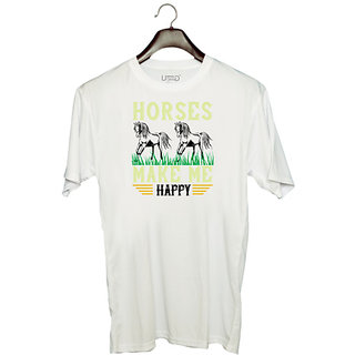                       UDNAG Unisex Round Neck Graphic 'Horse | horses make me happy' Polyester T-Shirt White                                              