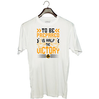                       UDNAG Unisex Round Neck Graphic 'Volleyball | To be prepared is half the victory' Polyester T-Shirt White                                              