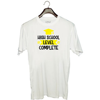                       UDNAG Unisex Round Neck Graphic 'School | High School Level Complete' Polyester T-Shirt White                                              