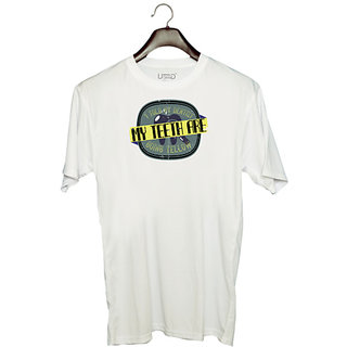                       UDNAG Unisex Round Neck Graphic 'Dentist | I told my dentist my teeth are going yellow' Polyester T-Shirt White                                              