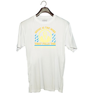                       UDNAG Unisex Round Neck Graphic 'Music | Music is the wine that fills the cup of silence' Polyester T-Shirt White                                              