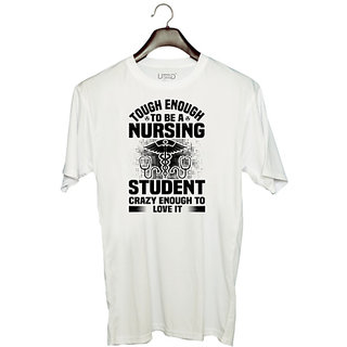                       UDNAG Unisex Round Neck Graphic 'Nurse | Tough enough' Polyester T-Shirt White                                              