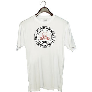                       UDNAG Unisex Round Neck Graphic 'Gym | strive for progress not perfection' Polyester T-Shirt White                                              