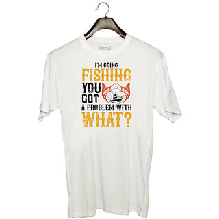                       UDNAG Unisex Round Neck Graphic 'Fishing | IM GOING FISHING' Polyester T-Shirt White                                              