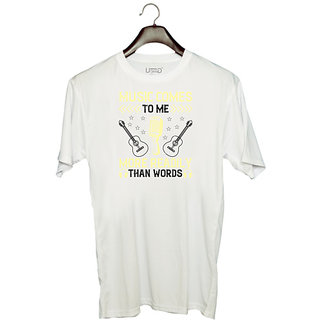                       UDNAG Unisex Round Neck Graphic 'Music | Music comes to me more readily than words' Polyester T-Shirt White                                              