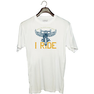                       UDNAG Unisex Round Neck Graphic 'Rider | when life gets complicated' Polyester T-Shirt White                                              