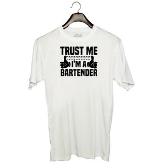                       UDNAG Unisex Round Neck Graphic 'Bartender | Trust me' Polyester T-Shirt White                                              