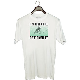                       UDNAG Unisex Round Neck Graphic 'Cycling | its just a hill get over it' Polyester T-Shirt White                                              