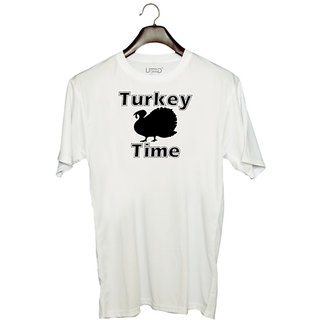                       UDNAG Unisex Round Neck Graphic 'Turkey | turkey time' Polyester T-Shirt White                                              