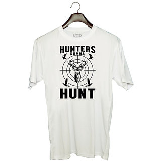                       UDNAG Unisex Round Neck Graphic 'Hunter | Hunters gonna' Polyester T-Shirt White                                              