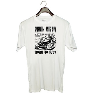                       UDNAG Unisex Round Neck Graphic 'Rider | Devil rider' Polyester T-Shirt White                                              