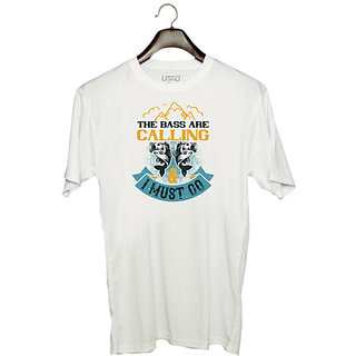                       UDNAG Unisex Round Neck Graphic 'Fishing | THE BASS ARE CALLING' Polyester T-Shirt White                                              