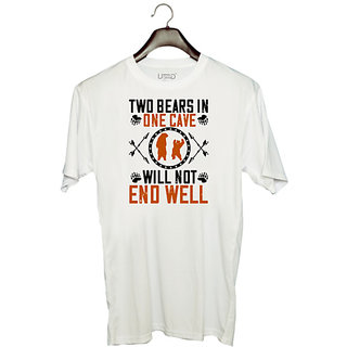                       UDNAG Unisex Round Neck Graphic 'Bear | Two bears in one cave will not end well' Polyester T-Shirt White                                              