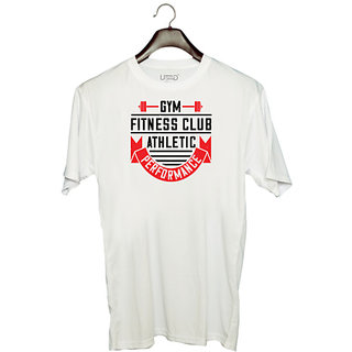                       UDNAG Unisex Round Neck Graphic 'Gym | gym fitness club athlatic parformance' Polyester T-Shirt White                                              