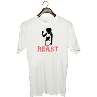                       UDNAG Unisex Round Neck Graphic 'Gym | beast' Polyester T-Shirt White                                              