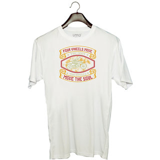                       UDNAG Unisex Round Neck Graphic 'Rider | Four wheels move the body,' Polyester T-Shirt White                                              