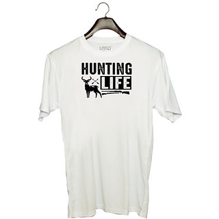                       UDNAG Unisex Round Neck Graphic 'Hunter | hunting life' Polyester T-Shirt White                                              
