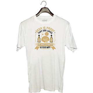                       UDNAG Unisex Round Neck Graphic 'Beer | Beer is proof that  loves us and wants us to be happy' Polyester T-Shirt White                                              