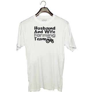                       UDNAG Unisex Round Neck Graphic 'Farmer | husband and wife farming team' Polyester T-Shirt White                                              