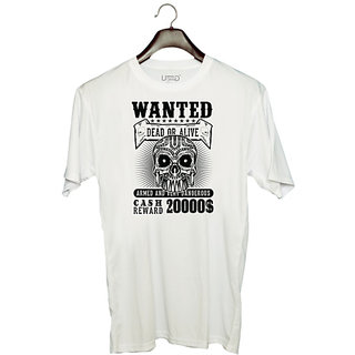                       UDNAG Unisex Round Neck Graphic 'Death | Wanted' Polyester T-Shirt White                                              