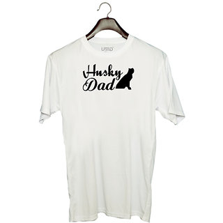                       UDNAG Unisex Round Neck Graphic 'Father | husky dad' Polyester T-Shirt White                                              